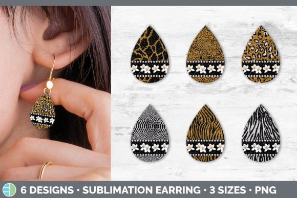 Animal Print Teardrop Earring | Flower S: A Sublimation Design Asset