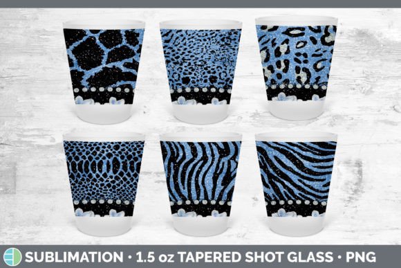 Blue Animal Print Shot Glass Sublimation: Wild Style for Custom Drinkware