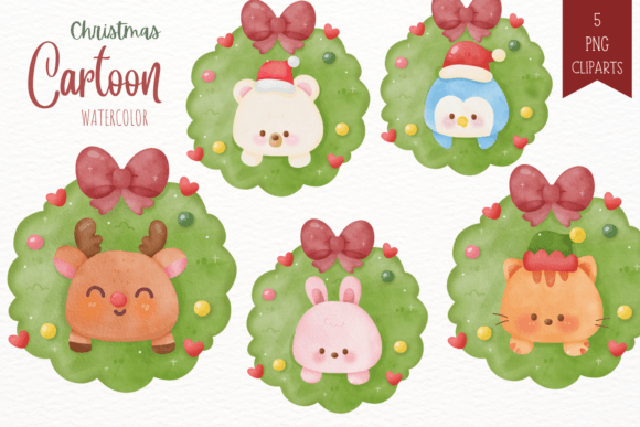 Christmas Wreath Watercolor and Animal: A Cozy Design Toolkit